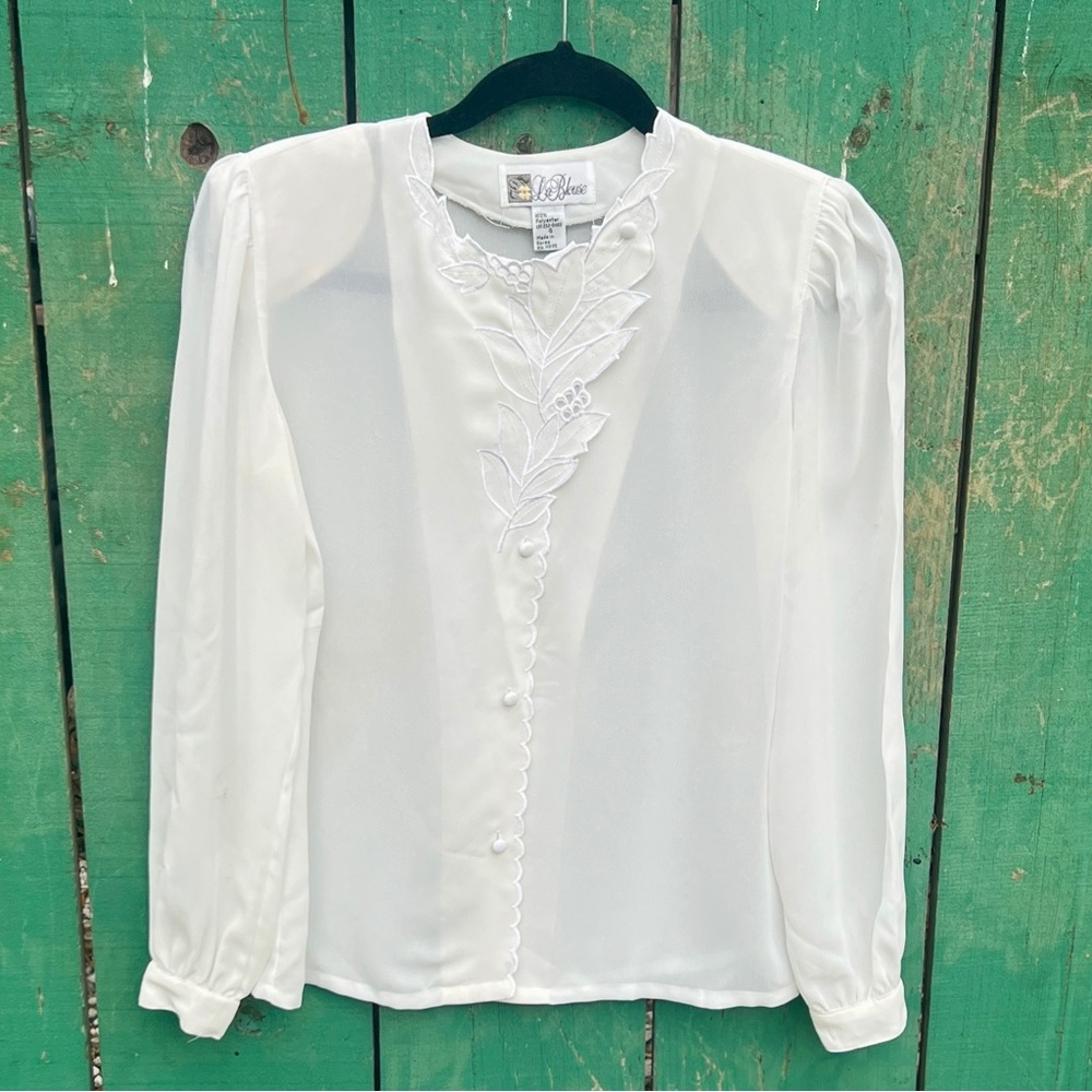 Vintage La Blouse Sheer Embroidered Long Sleeve Top